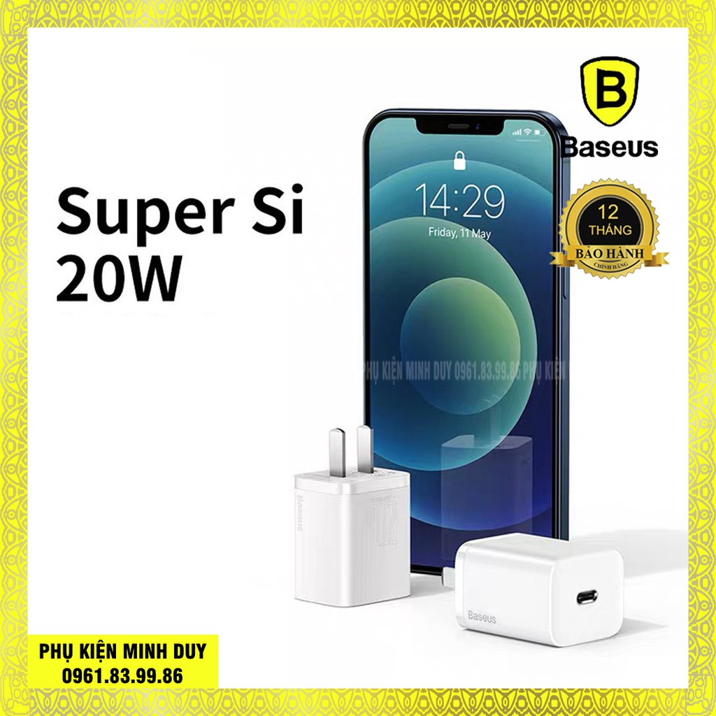 Củ sạc nhanh Iphone 12 20W siêu nhỏ gọn Baseus Super Si Quick Charger QC 3.0 PD cho Iphone 12 ☘️