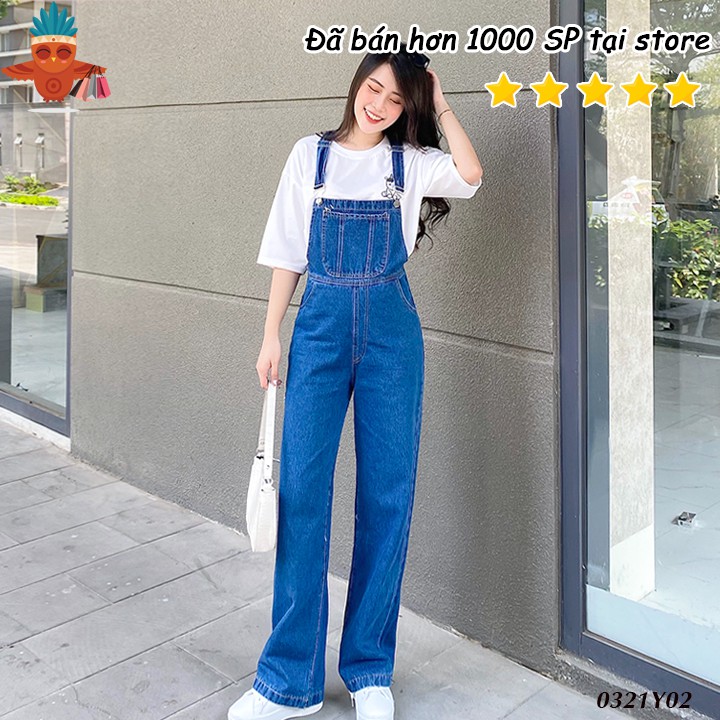 Yếm jean quần dài ống rộng túi trước xanh đậm THOCA HOUSE thời trang dạo phố trendy cực đẹp | BigBuy360 - bigbuy360.vn