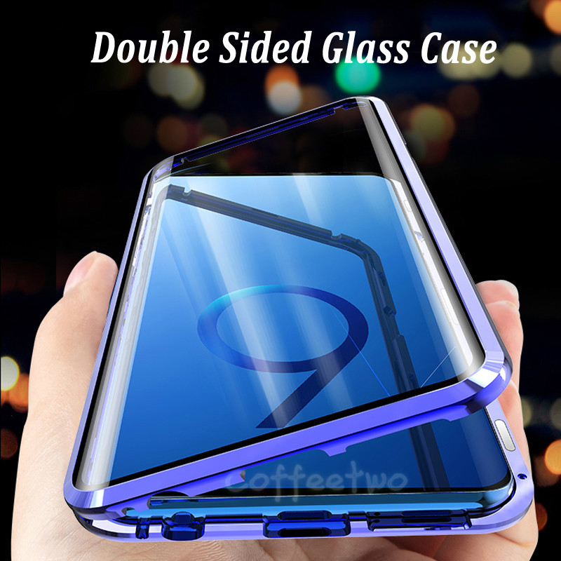 Ốp Điện Thoại Kính Cường Lực Hai Mặt Viền Kim Loại Nam Châm Cho Samsung Galaxy S20 UItra S10 S9 S8 Plus