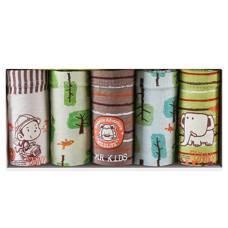 Set 5 quần lót tam giác Hàn Quốc cotton 100% dành cho bé trai mẫu Funny Safari