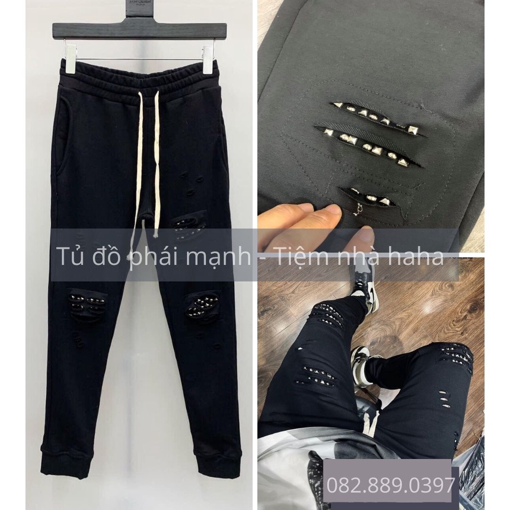 Quần nỉ nam rách gối đính đinh, H20730 thời trang nam - Tiệm nhà haha