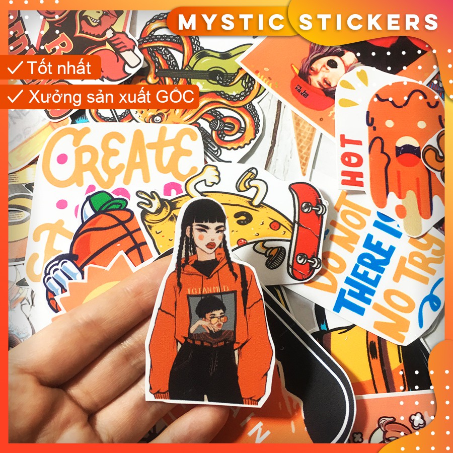 [CAM-ORANGE] 33 Sticker chống nước/ dán laptop vali xe mũ bảo hiểm nhà cửa ...