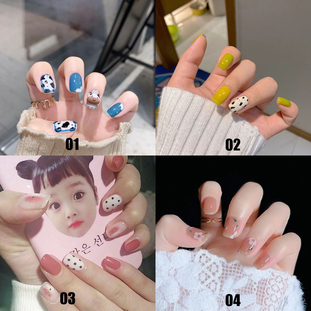 [Hàng mới về] Bộ 24 móng tay giả dáng vuông có thể tháo rời cho nữ
