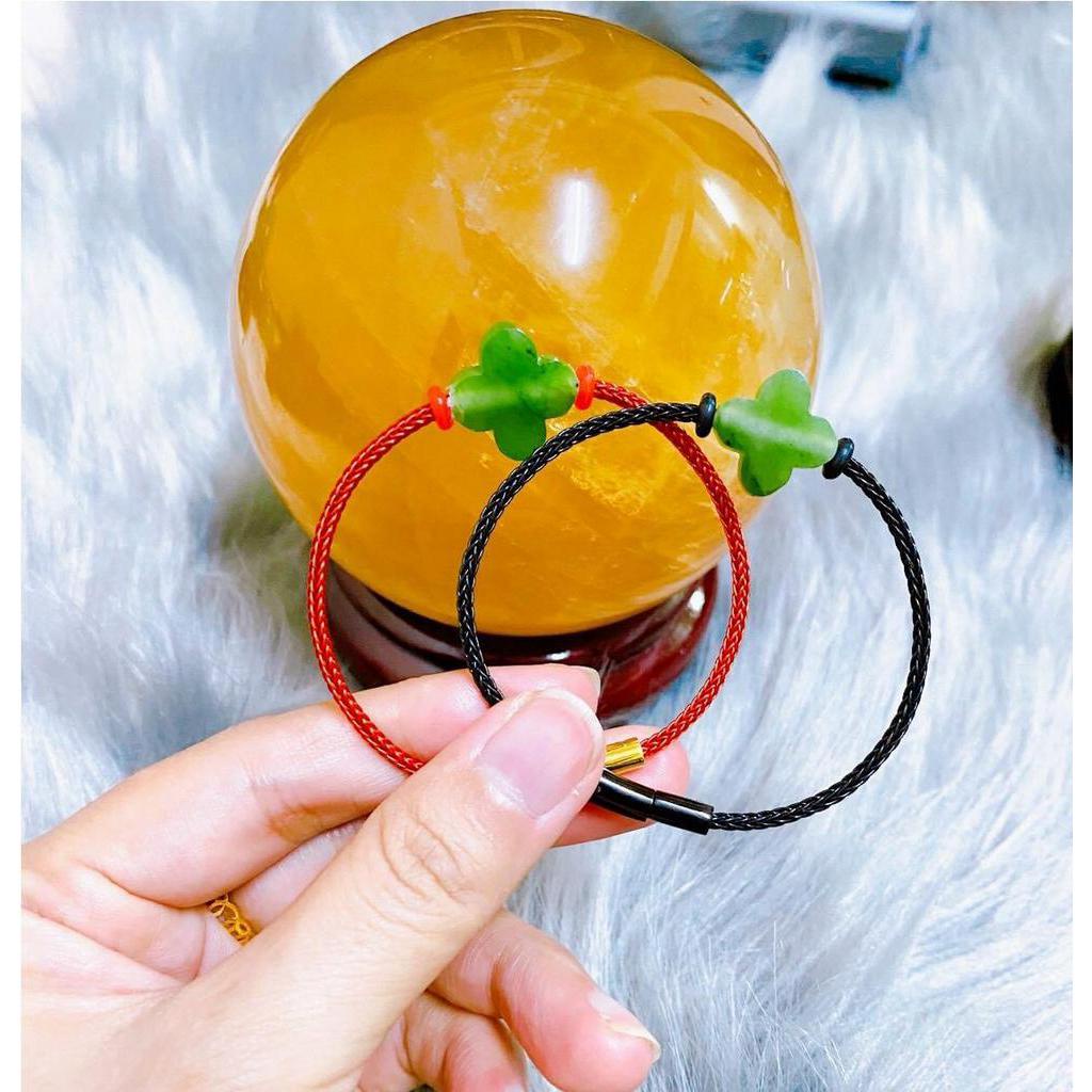 Cỏ 4 lá đá ngọc nephrit tự nhiên kèm dây lõi thép 2 mm HANMYNGHE