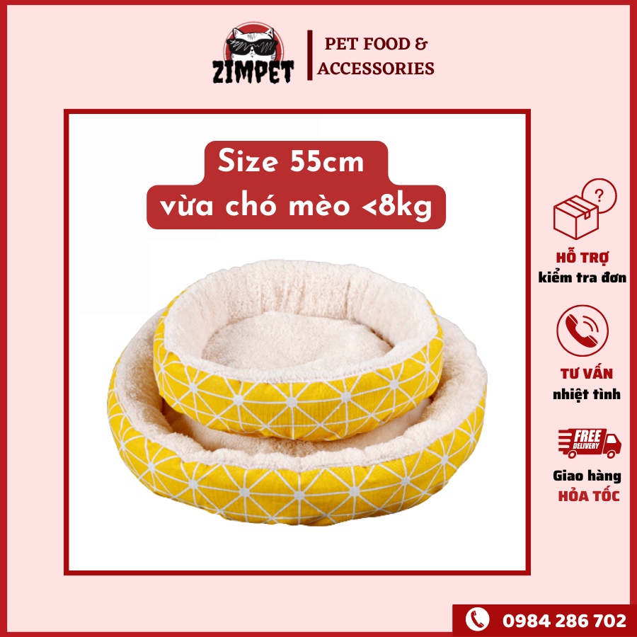 Đệm tròn lót bông size lớn đường kính 55cm cho thú cưng - Phù hợp chó mèo dưới 8kg