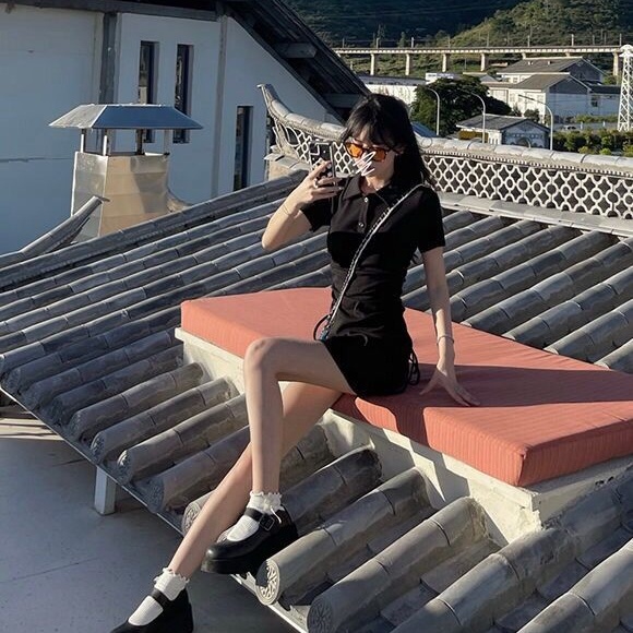 Đầm midi SUXI tay ngắn màu sắc đơn giản thanh lịch