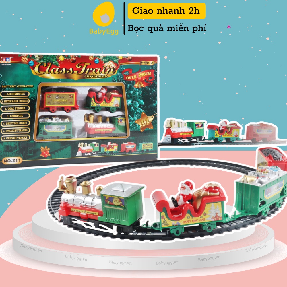 Tàu hoả chạy ray âm thanh ánh sáng chủ đề Noel Giáng sinh quà tặng đồ chơi cho bé trai bé gái 2 3 4 5 6 7 tuổi
