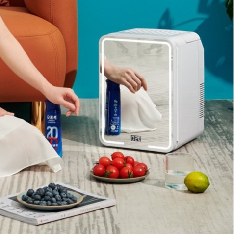 [Hàng có sẵn] Tủ lạnh 8L tích hợp gương và đèn LED, hiển thị nhiệt độ - Tủ lạnh mini cao cấp chuyên dụng đựng mỹ phẩm