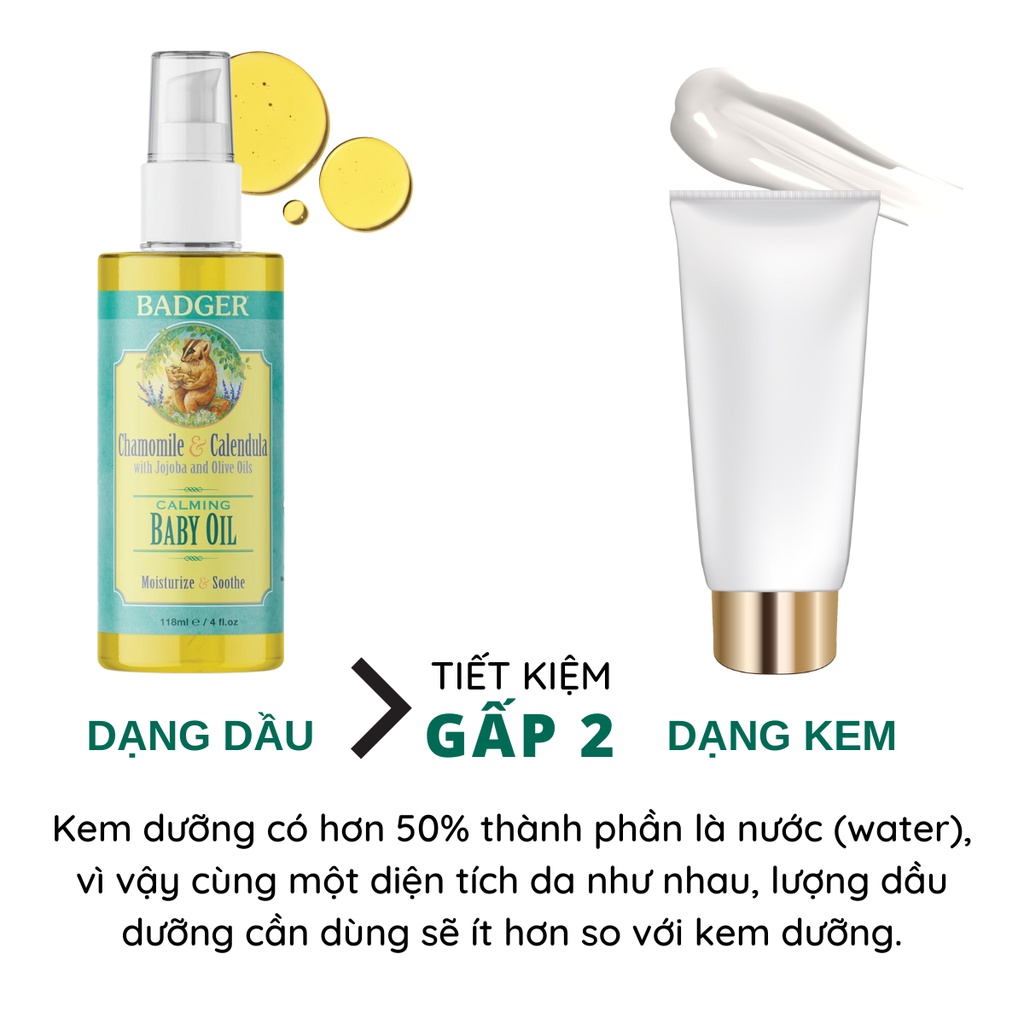 Dầu massage dưỡng ẩm hữu cơ cho em bé Badger Baby Oil Organic giúp da mềm mượt an toàn cho trẻ sơ sinh 118ml