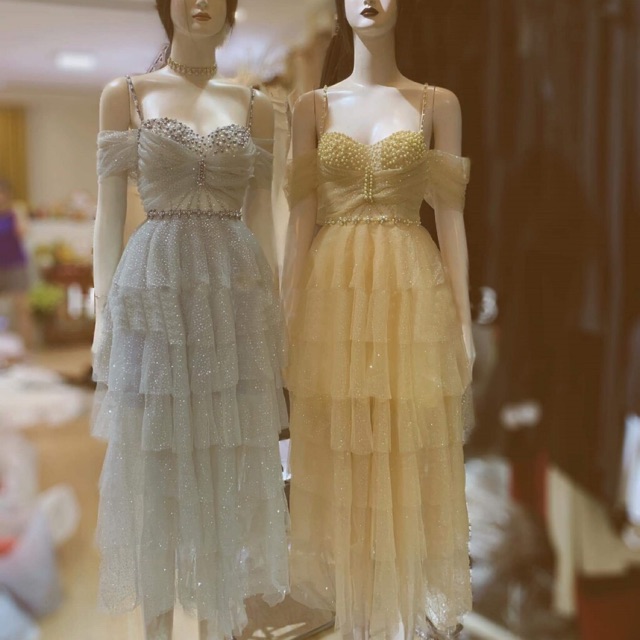 Đầm công chúa xoè tầng lưới nhũ kim tuyến - kèm ảnh thật