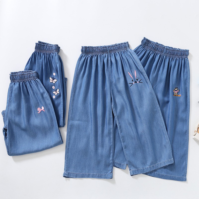 Quần bò giấy ống rộng cho bé gái size 6-11 tuổi