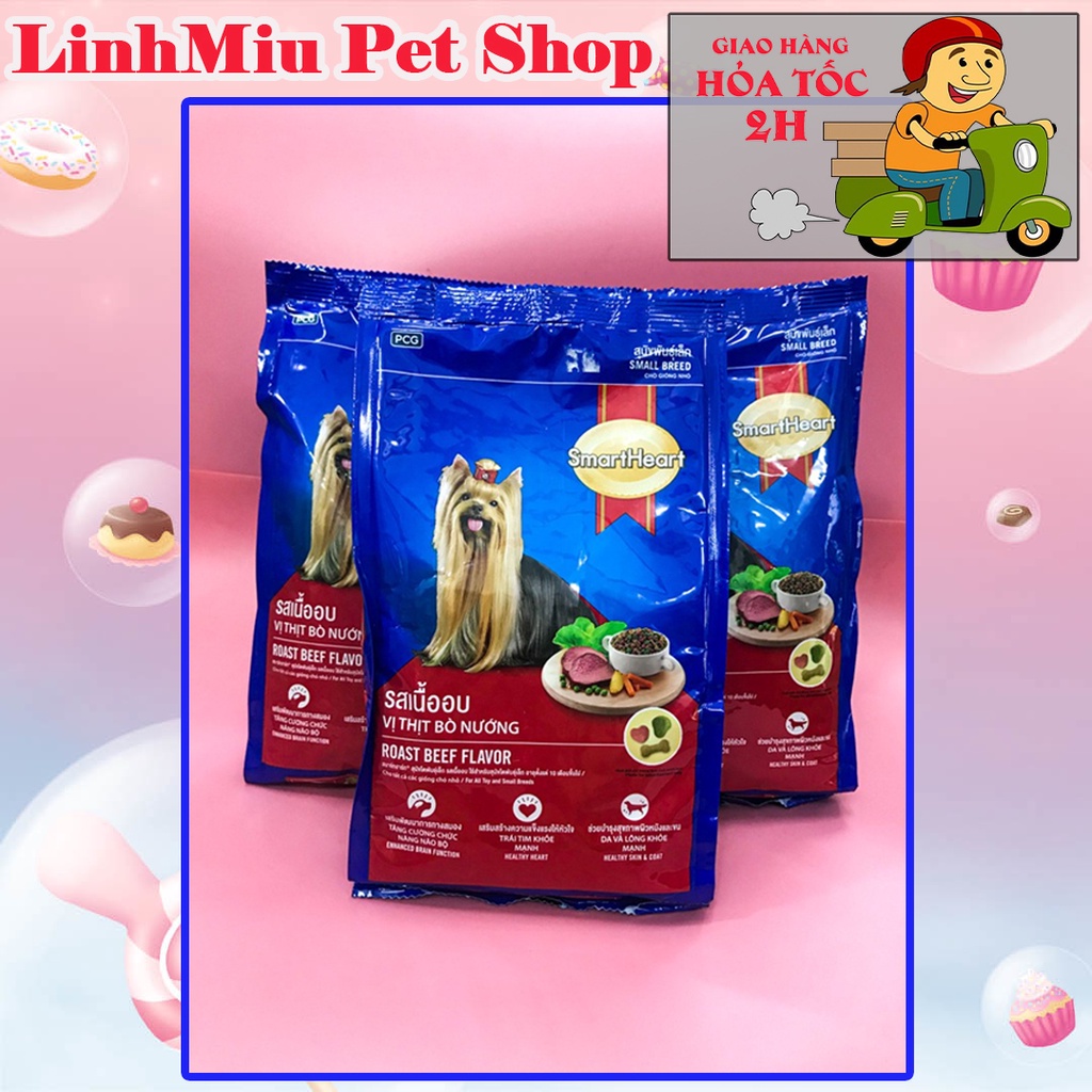 Thức ăn cho chó lớn giống nhỏ Smart Heart 2.7kg vị bò nướng