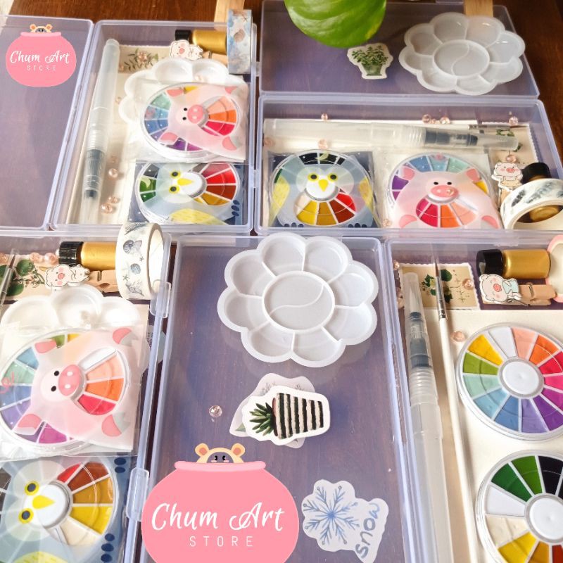 Chum art Combo hộp đầy đủ hoạ phẩm vẽ màu nước cho người mới tập, bộ màu nước