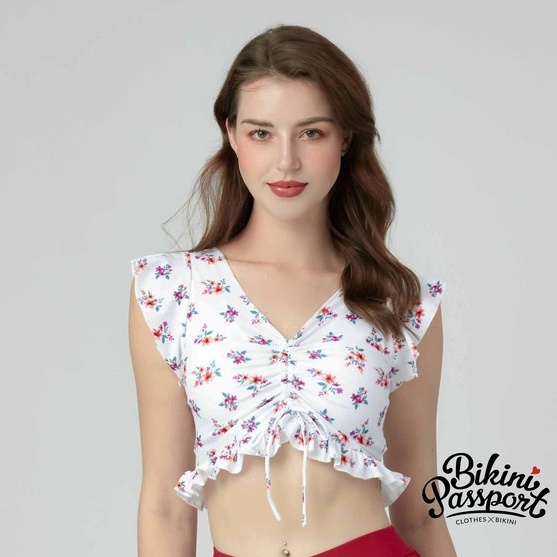 Áo bơi lẻ BIKINI PASSPORT kiểu dây rút nhún - Trắng-BS369_WH