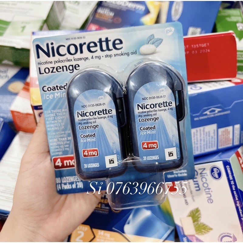 Kẹo gum Nicorette 4mg vị trái cây/ bạc hà Mỹ