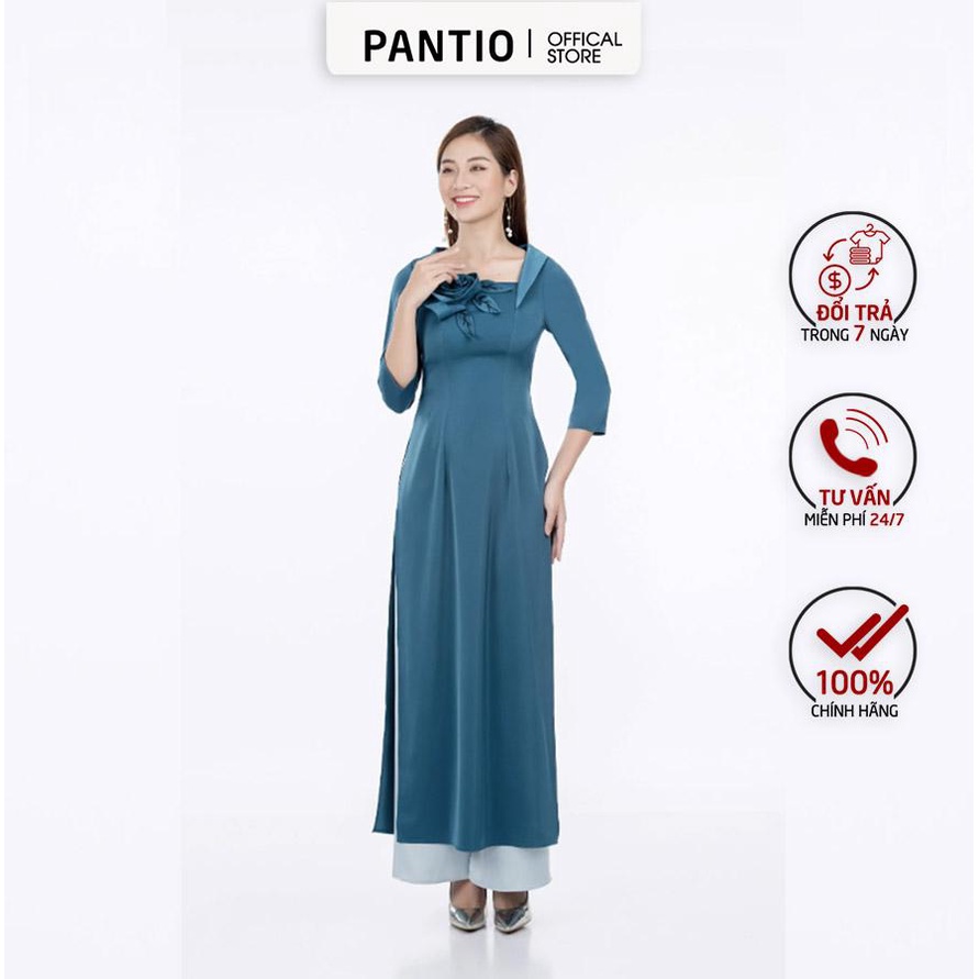 BDA50052 - Áo dài vải lụa cổ vuông cách điệu - PANTIO