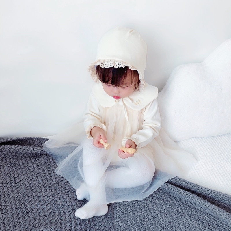 Váy Đầm Công Chúa Phối Ren Tặng Kèm Mũ Cho Bé 5-15kg