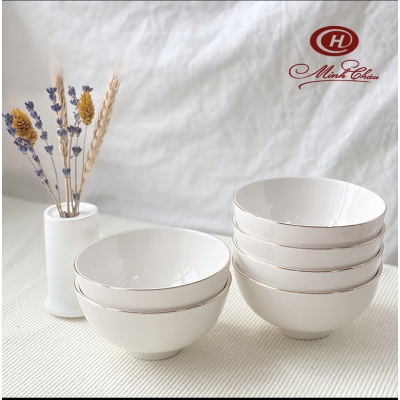 Bát ăn cơm sứ xương viền vàng 12k Minh Châu - Hàng loại 1 - Bảo hành 1 đổi 1