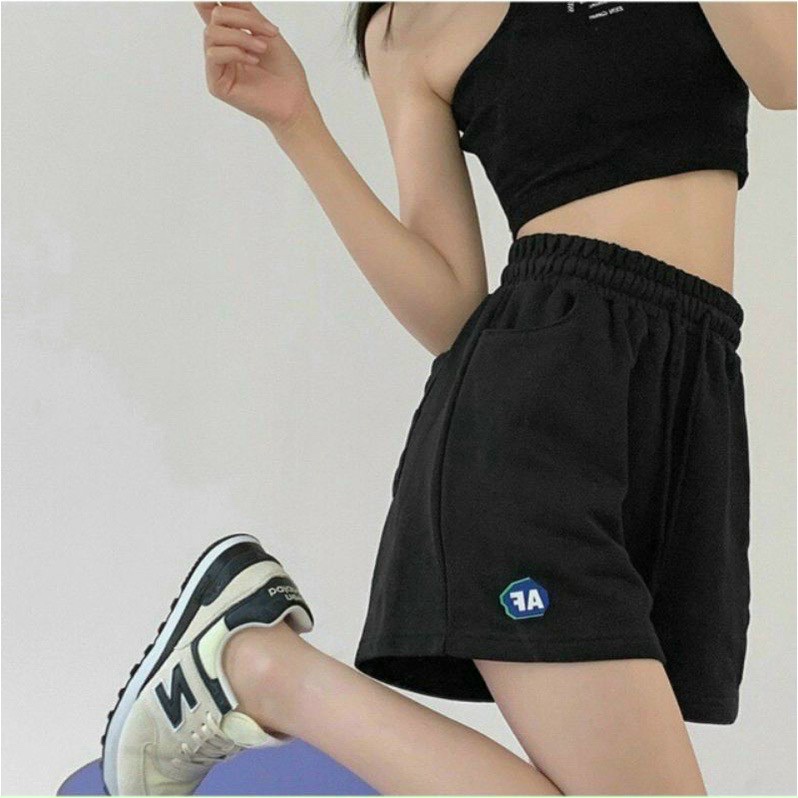 Quần Short Nữ Thêu FA Thun Cotton Da Cá Cạp Chun Unisex Thể Thao Ống Rộng Bigsize Kiểu Ngắn Ulzzang NUPAKACHI