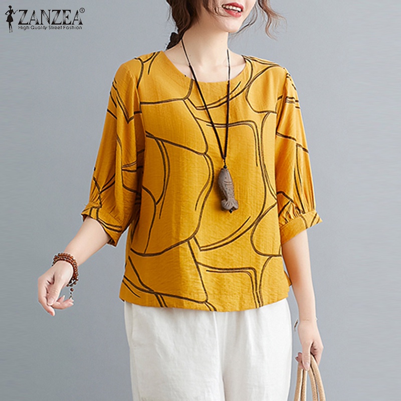 Áo ZANZEA tay lửng in hình vintage thời trang cho nữ