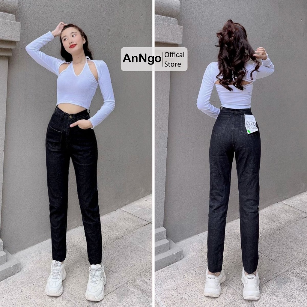 Quần jean nữ trơn ống bo chất vải Jean Denim không co giãn, bền màu AnNgo - AT203