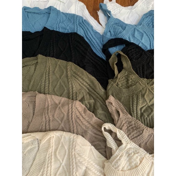 Sét Áo 2 Dây Kèm Áo Khoác Ngoài Cadigan Siêu Hot- Sét Áo Len- Sét Áo Len Hàng Quảng Châu Cao Cấp ( shop có bán sỉ)