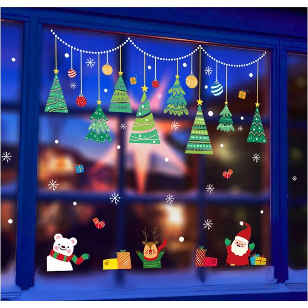 Decal trang trí Noel - Rèm Dây nhiều Cây Thông Xanh xinh