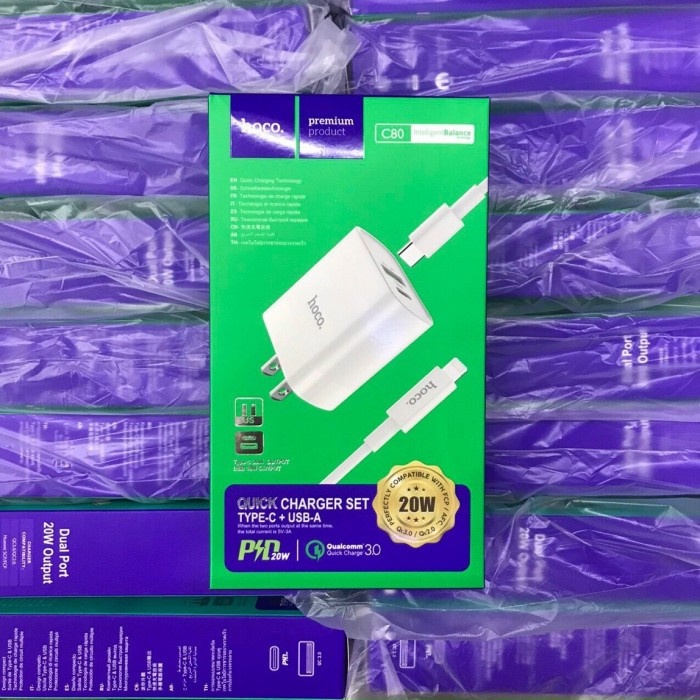 Bộ Dây Sạc Kèm Củ Sạc Nhanh Cho Iphone Pd 20w Qc3.0 Hoco c80