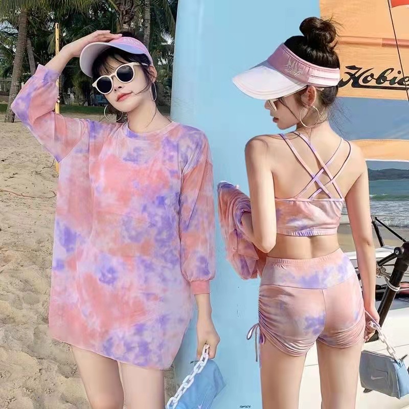 Bộ đồ bơi bikini ba món dài tay size lớn phong cách Hàn Quốc cho nữ