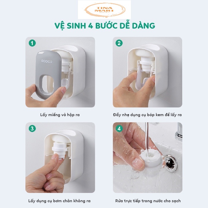 Dụng cụ đỡ bóp tuýp kem đánh răng cao cấp ECOCO tự động gắn tường tiện dụng cho gia đình