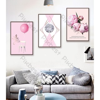 Tranh dán tường 3d tranh trang trí bộ 3 hoa màu hồng