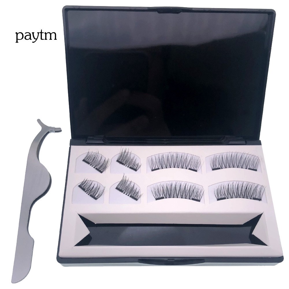 PM 8Pcs/Set Magnetic Reusable Natural Thick Faux Grafting Eyelashes with Tweezers