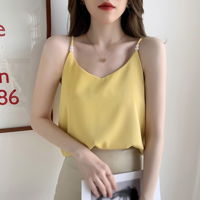 Áo Voan Hai Dây Trơn Màu Với Thiết Kế Cổ Chữ V Xinh Xắn Dành Cho Nữ | BigBuy360 - bigbuy360.vn