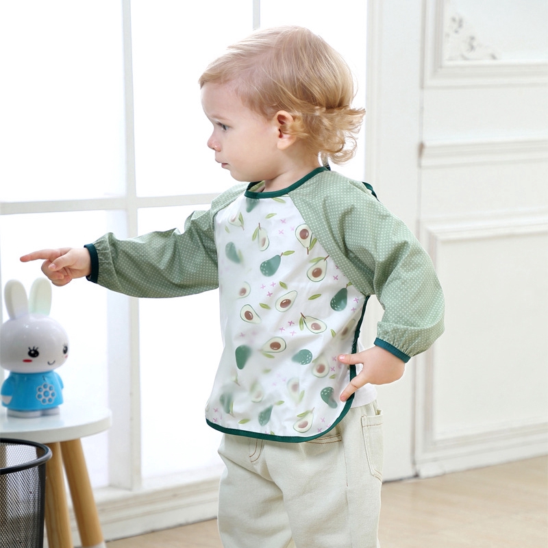 Yếm Ăn Tay Dài Chống Thấm Nước Họa Tiết Hoạt Hình Dễ Thương Cho Bé