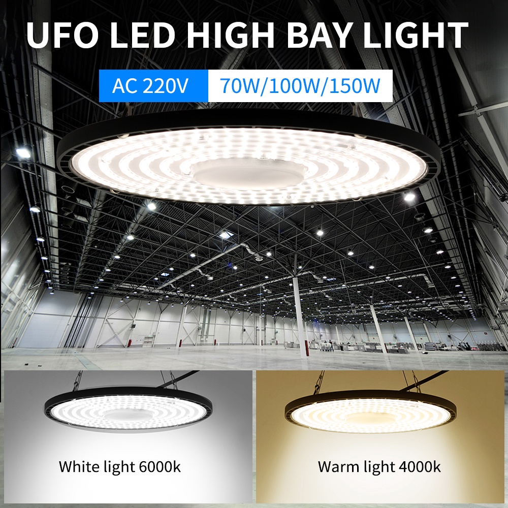 Đèn LED UFO 70W 100W 150W Ánh Sáng Trắng / Trắng Ấm Chống Thấm Nước Có Phích Cắm