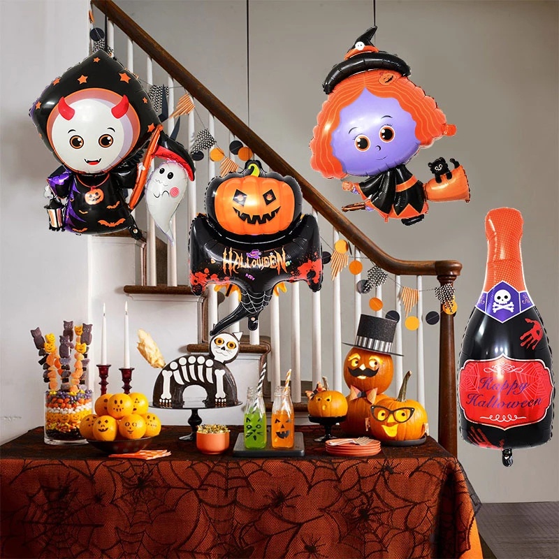 Bong Bóng Lá Nhôm Hình Quả Bí Ngô / Ma / Dơi Trang Trí Tiệc Halloween