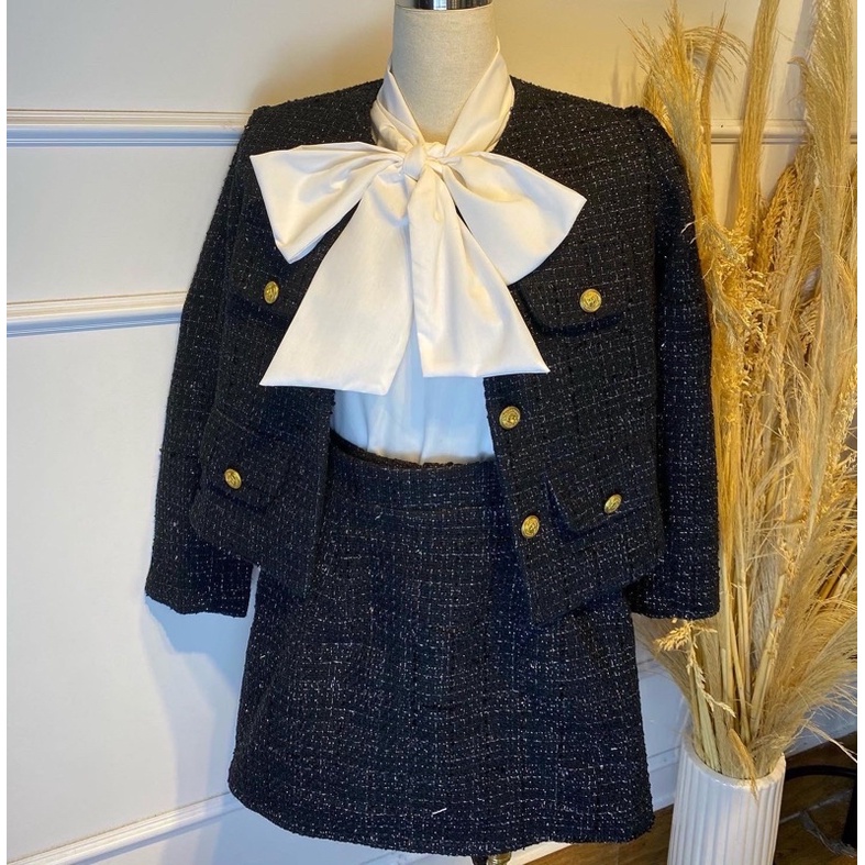 Áo khoác vải bố dạ tweed cổ tròn - 7 màu - Audrey studio