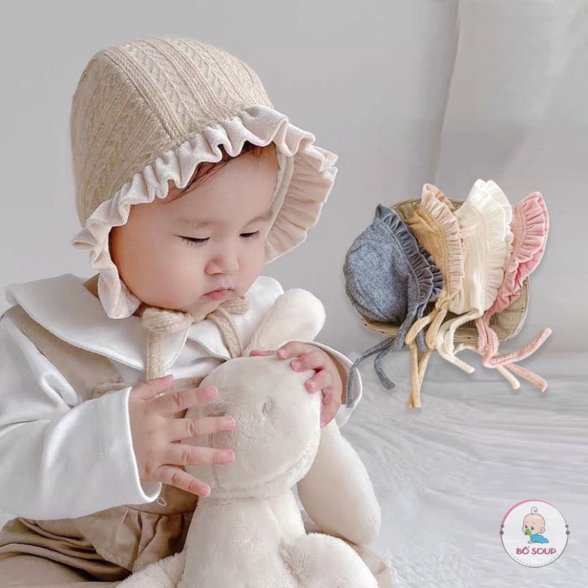 Mũ Len Tai Bèo Cho Bé Co Dây Buộc Nhiều Màu 6-36 Tháng
