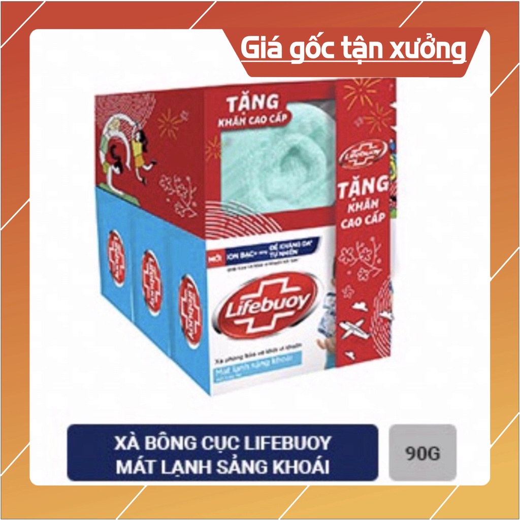 Combo 3 cục Xà Bông Cục Lifebuoy diệt khuẩn Bảo Vệ Vượt Trội tặng khăn