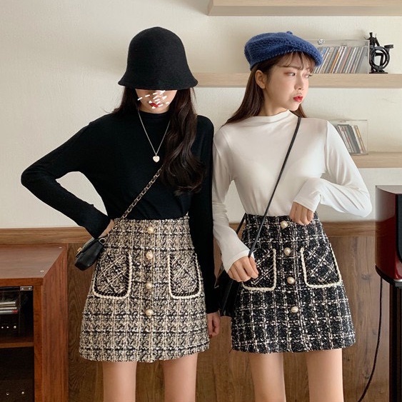 Chân Váy Dạ Tweed Chữ A Ngắn Có Quần Lót Trong 3 Cúc phong cách Hàn Quốc Okella (có ảnh-video shop chụp) | BigBuy360 - bigbuy360.vn