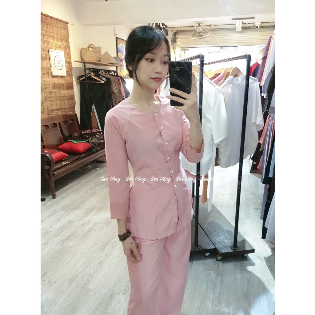 ️ BỘ ĐỒ đi chùa # áo bà ba  # set trang phục truyền thống # áo lam đi chùa đi chơi -  PHÁP PHỤC SEN HỒNG B15 Hồng