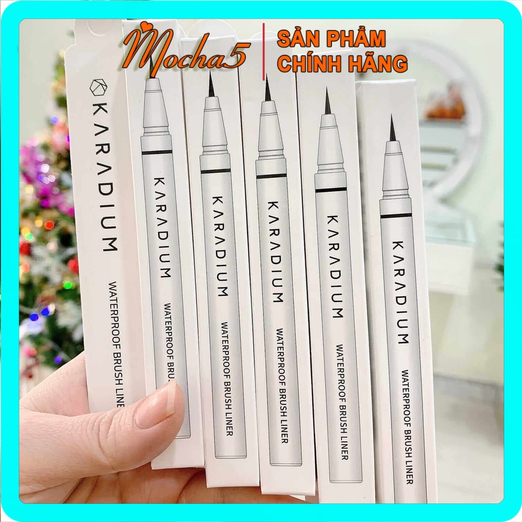 Kẻ dạ mắt Karadium Waterproof BRUSH LINER BLACK Vỏ Trắng nét mảnh chống trôi chống lem