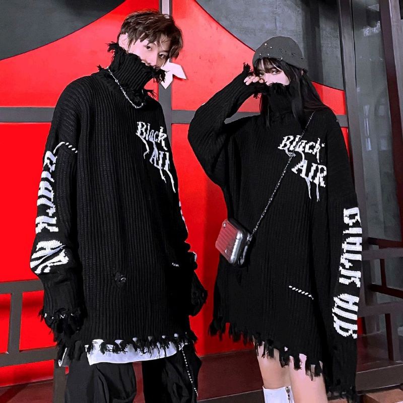 (Order) Áo len cao cổ Black air ulzzang unisex tua dua 🤑 áo len nam nữ dáng rộng 😊 - Hàng mới về