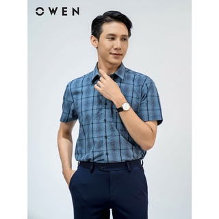[SIZE 39] OWEN - Áo sơ mi ngắn tay Owen Regular fit chất sợi sen kẻ ca rô xanh 220077