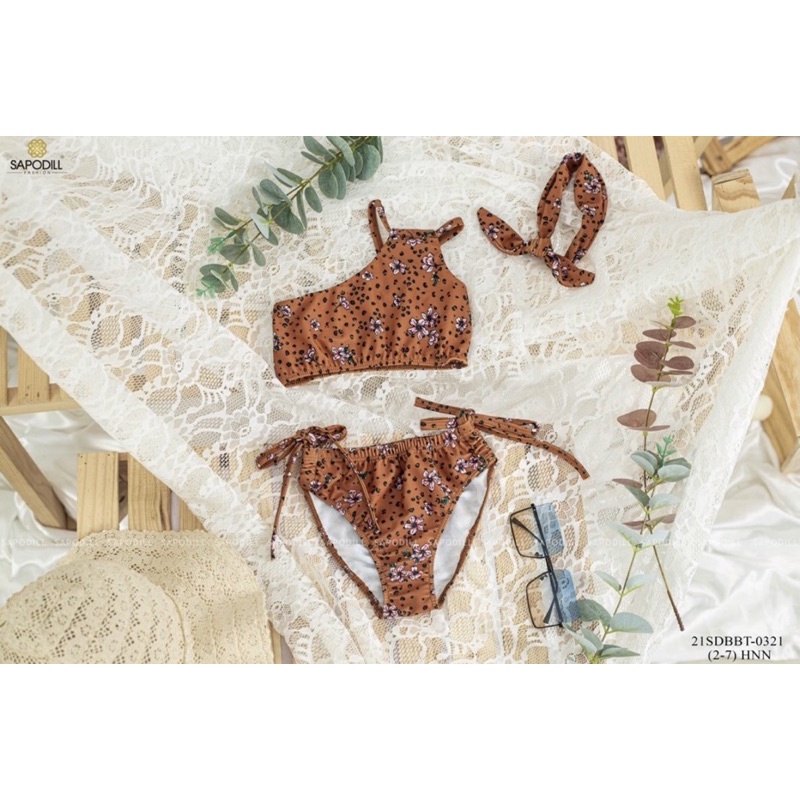 Set bơi liền thân kèm nơ 2-7y