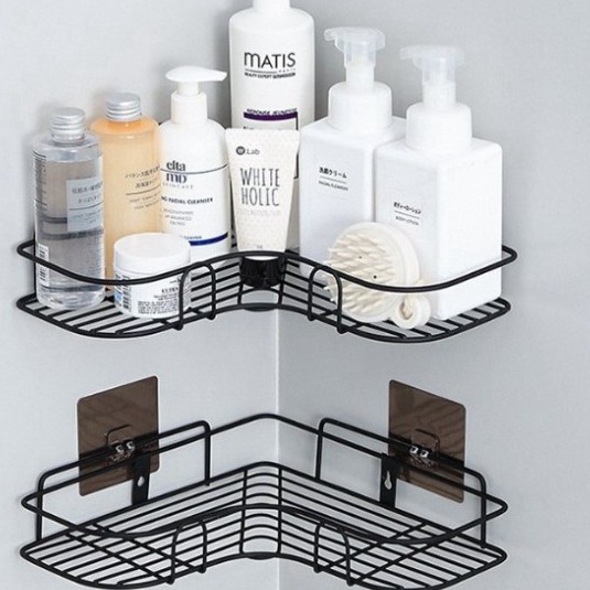 Kệ dán tường góc nhà tắm dán tường siêu dính chất liệu thép không gỉ, Kệ Để Đồ Nhà Tắm Nhà Bếp Đa Năng 88285