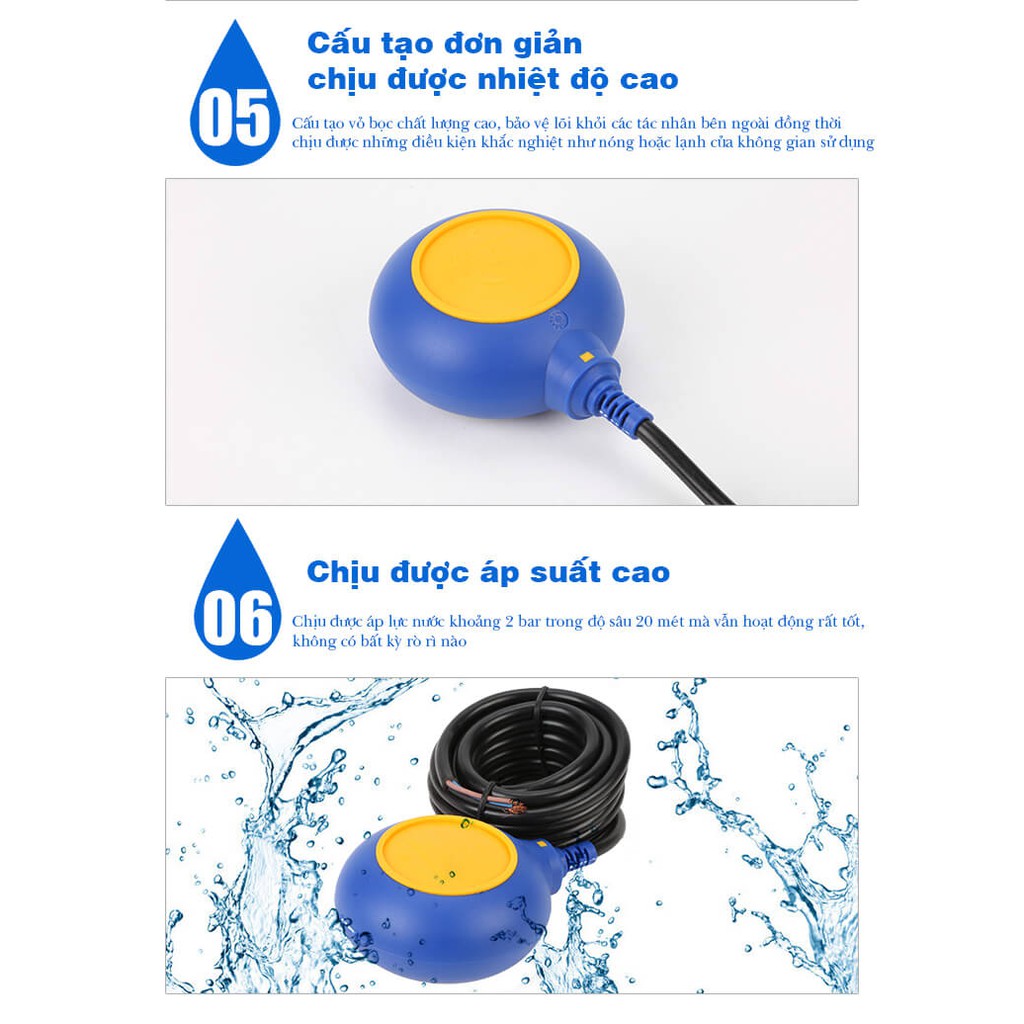 Phao điện bồn nước - Phao điện máy bơm nước - 2,3,5,10 mét