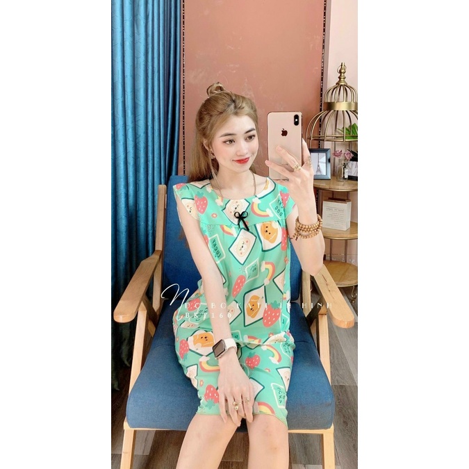 Set đồ ngủ nữ lửng cánh tiên vải lụa hàn mềm mại họa tiết siêu xinh freesize dưới 57kg