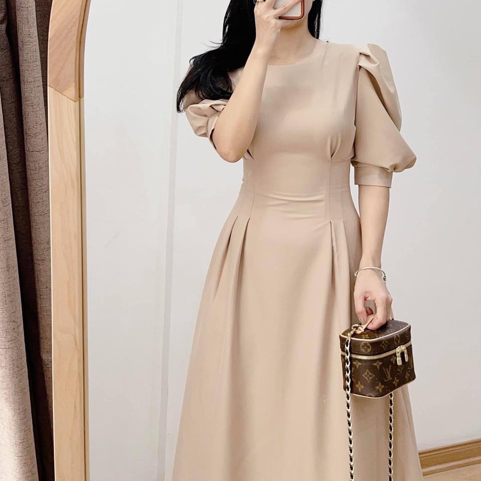 [Mã FAGREEN1505 giảm tới 30K đơn 99K] VÁY XÒE TAY DÚM 2M VÀNG/BE CHO NỮ | BigBuy360 - bigbuy360.vn