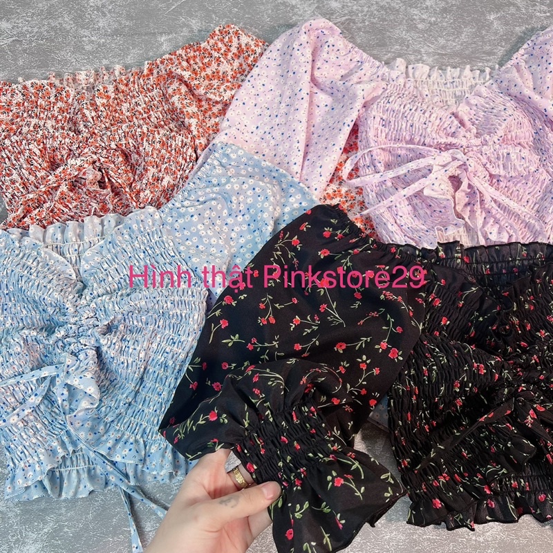 Áo croptop hoa rút dây giữa tay dài A502099